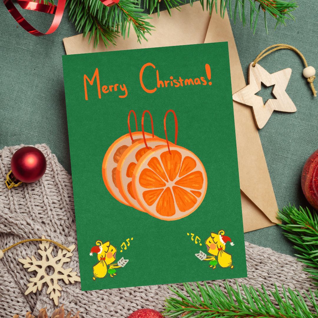 Christmas Card - Orange Ornaments